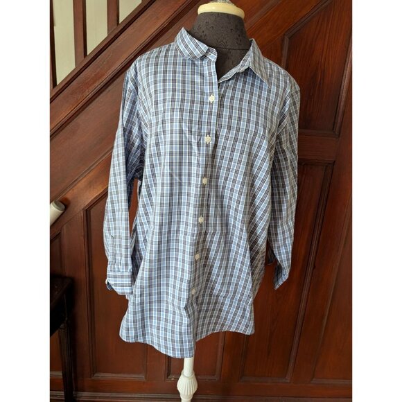 L.L.Bean Wrinkle-Free Plaid Button-Down Shirt 2X Blue/White Long Sleeve - Picture 1 of 6
